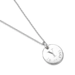 Initial & Date Personalised Necklace – Silver -Fashion Accessories Disc Initial Date Flat Silver Roman