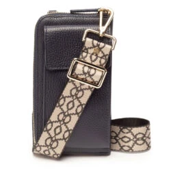 Personalised Leather Phone Bag – Black/Baroque Stap