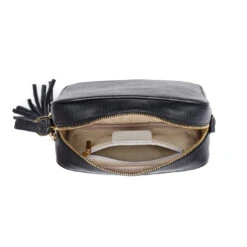 Personalised Leather Crossbody Bag – Black/Silver Chevron -Fashion Accessories EBBlack 2 1