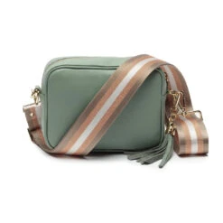 Personalised Leather Crossbody Bag – Mint/Champagne Stripe