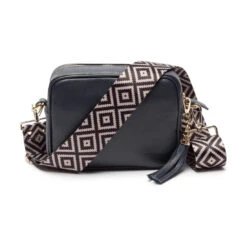 Personalised Leather Crossbody Bag – Navy/Blue Diamond