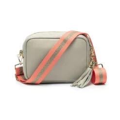 Personalised Leather Crossbody Bag – Stone/Peach Sparkle