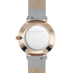 Oxford Ladies Watch – Stone Leather Strap -Fashion Accessories Elie Beaumont gold case grey strap watch back engraved