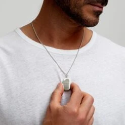 Men’s Large Onyx Dog Tag Locket – Silver -Fashion Accessories Engraved reverse of large silver mens locket 2