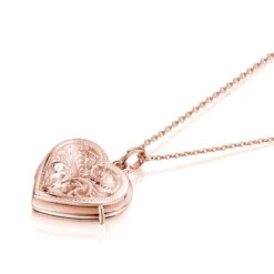 Full Scroll Heart Engraved Locket – Rose Gold -Fashion Accessories Full heart scroll locket rose gold flat