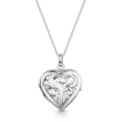 Full Scroll Heart Engraved Locket – Silver
