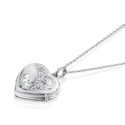 Full Scroll Heart Engraved Locket – Silver -Fashion Accessories Full heart scroll locket silver flat