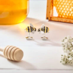 Engraved Bumble Bee Sterling Silver Cufflinks -Fashion Accessories G1567S0001