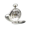 Dual Time Zone 17 Jewel Skeleton Pocket Watch – Silver