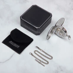 Dual Time Zone 17 Jewel Skeleton Pocket Watch – Silver -Fashion Accessories G254CM 4