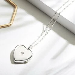 Diamond Set Personalised Locket – Silver -Fashion Accessories HEart Diamod inset silver scaled 1
