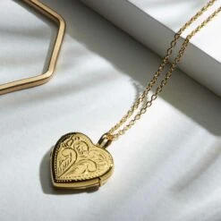 Full Scroll Heart Engraved Locket – Gold -Fashion Accessories Heart Full Scroll Gold scaled 1