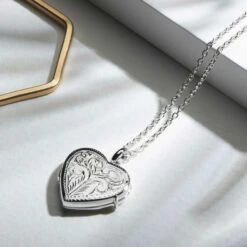 Full Scroll Heart Engraved Locket – Silver -Fashion Accessories Heart Full Scroll Silver scaled 1
