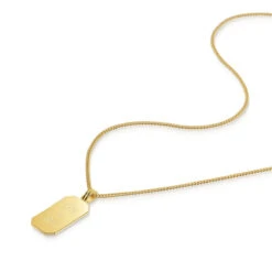 Octagonal Dog Tag Men’s Necklace – 18K Gold Plated Solid Silver -Fashion Accessories Hexaganol Dog Tag Flat Gold SP09372A