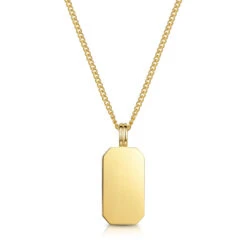 Octagonal Dog Tag Men’s Necklace – 18K Gold Plated Solid Silver -Fashion Accessories Hexaganol Dog Tag Front Blank Gold SP09372A