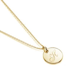 Initial & Message Personalised Necklace – Gold -Fashion Accessories Initial Necklace flat gold H