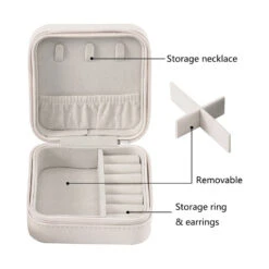 Personalised White Square Travel Jewellery Box 8 Personalised White Square Travel Jewellery Box -Fashion Accessories JC001