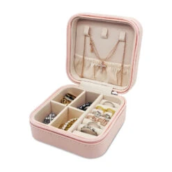 Personalised Pink Square Travel Jewellery Box -Fashion Accessories JC002