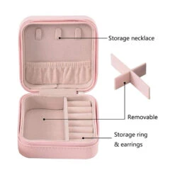 Personalised Pink Square Travel Jewellery Box -Fashion Accessories JC002 3
