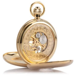 Double Hunter Reverse Porthole Pocket Watch – Gold -Fashion Accessories Jean Pierre gold porthole pocket watch reverse
