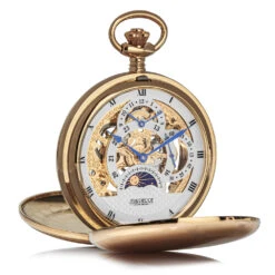 Double Hunter Dual Dial Moon-Dial Pocket Watch – Gold Plate