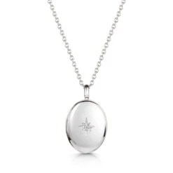 Clear Crystal Oval Personalised Locket – Silver