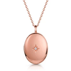 Large Clear Crystal Oval Locket – Rose Gold