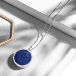 Lapis Lazuli Modern Round Locket – Silver 13 Lapis Lazuli Modern Round Locket – Silver -Fashion Accessories Lapis Round Silver hq scaled 1