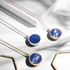 Lapis Lazuli Modern Round Locket – Silver 15 Lapis Lazuli Modern Round Locket – Silver -Fashion Accessories Lapis Round Trio mq scaled 2