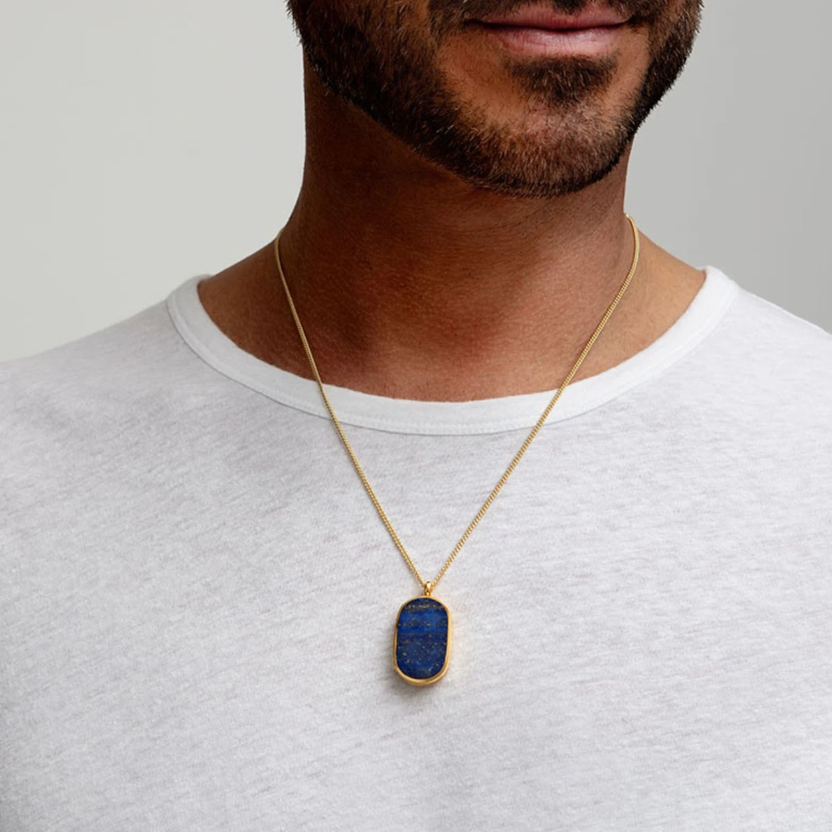 Men’s Large Lapis Dog Tag Locket – Gold 4 Men’s Large Lapis Dog Tag Locket – Gold - Image 2