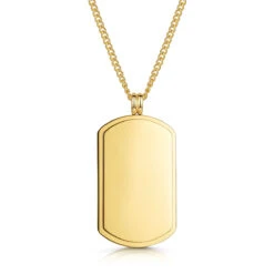 Large Personalised Dog Tag With Plate – 18K Gold Plated Steel -Fashion Accessories Large Steel Dog Tag With Plate Front Blank Gold