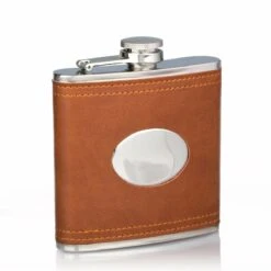 Leather Hip Flask Personalised – Brown -Fashion Accessories Light Brown Leather Personalised Hip Flask Hero 1200x1200 1