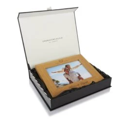 Solid Oak Personalised Photo Frame – 4×6 -Fashion Accessories Light wood frame in packaging scaled 1
