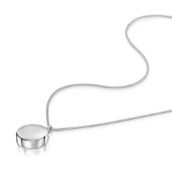 Men’s Round Drum Urn Ashes Necklace – Silver -Fashion Accessories MENS CHAIN DCPD 1780 S Flat