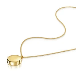 Men’s Round Drum Urn Ashes Necklace – Gold -Fashion Accessories MENS CHAIN DCPD 1780 YGP Flat