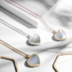 Mother Of Pearl Modern Heart Locket – Rose Gold -Fashion Accessories MOP Heart Trio mq scaled 1