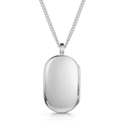 Men’s Large Lapis Dog Tag Locket – Silver -Fashion Accessories Mens Howlite Dog Tag Locket Back Silver
