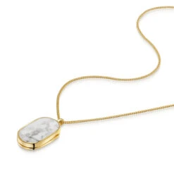 Men’s Large Howlite Dog Tag Locket – Gold -Fashion Accessories Mens Howlite Dog Tag Locket Flat Gold