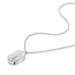 Men’s Large Howlite Dog Tag Locket – Silver -Fashion Accessories Mens Howlite Dog Tag Locket Flat Silver