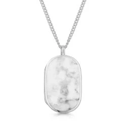 Men’s Large Howlite Dog Tag Locket – Silver