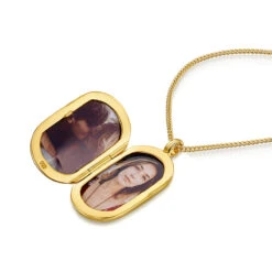 Men’s Large Lapis Dog Tag Locket – Gold 18 Men’s Large Lapis Dog Tag Locket – Gold -Fashion Accessories Mens Howlite Dog Tag Locket Open Zoom Gold 2