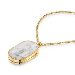 Men’s Large Howlite Dog Tag Locket – Gold -Fashion Accessories Mens Howlite Dog Tag Locket Zoom Gold