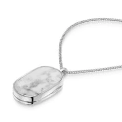 Men’s Large Howlite Dog Tag Locket – Silver -Fashion Accessories Mens Howlite Dog Tag Locket Zoom Silver