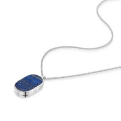 Men’s Large Lapis Dog Tag Locket – Silver -Fashion Accessories Mens Lapis Dog Tag Locket Flat Silver