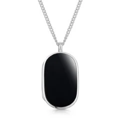 Men’s Large Onyx Dog Tag Locket – Silver
