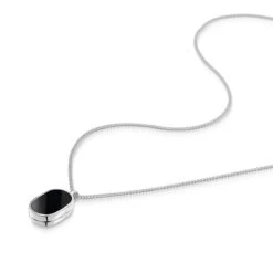 Men’s Small Onyx Dog Tag Locket – Silver -Fashion Accessories Mens Small Onyx Dog Tag Locket Flat Silver