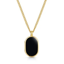 Men’s Small Onyx Dog Tag Locket – Gold