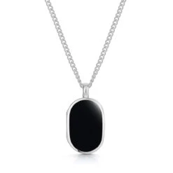 Men’s Small Onyx Dog Tag Locket – Silver