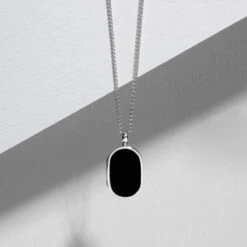 Men’s Small Onyx Dog Tag Locket – Silver -Fashion Accessories Mens Small Onyx Dog Tag Locket Lifestyle Silver