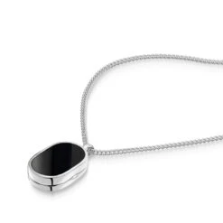 Men’s Small Onyx Dog Tag Locket – Silver -Fashion Accessories Mens Small Onyx Dog Tag Locket Zoom Silver